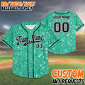 Custom Green Glitter Baseball Jersey, Personalized Sparkle Jersey for Kids And Adults, Name And Number Shirt, Fun Birthday Gift