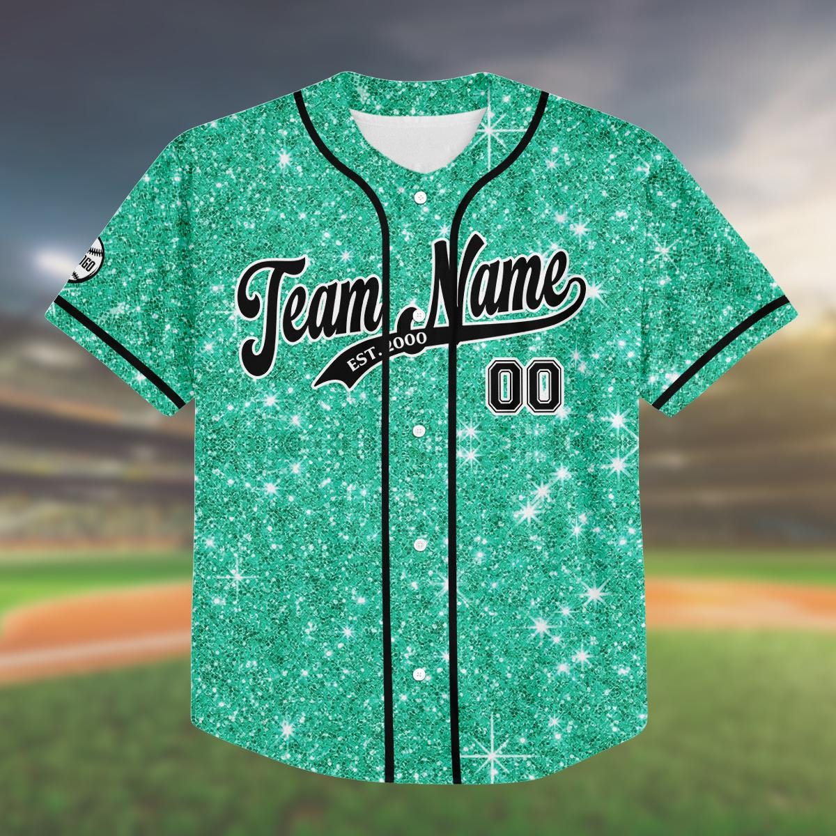 Custom Green Glitter Baseball Jersey, Personalized Sparkle Jersey for Kids And Adults, Name And Number Shirt, Fun Birthday Gift