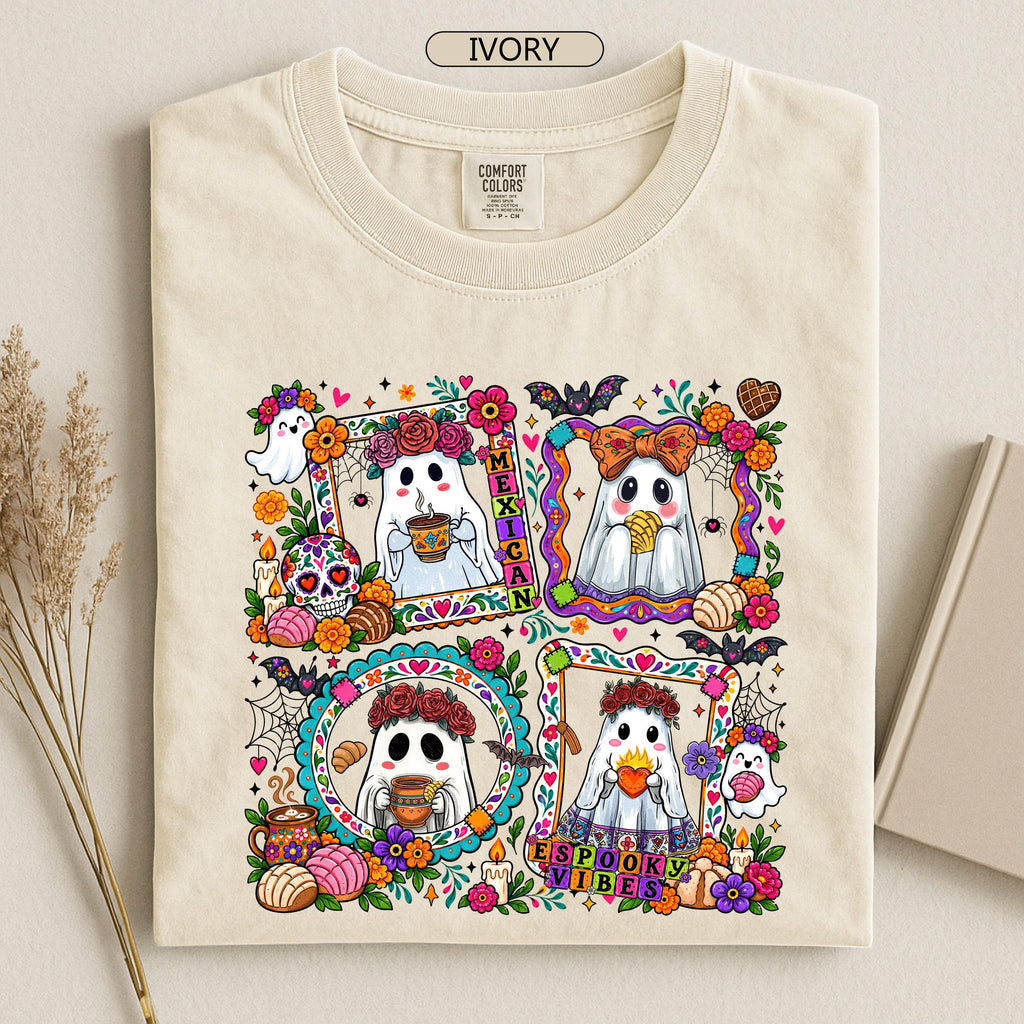 Mexican Ghos Spooky Halloween Tee Floral Sugar Skull Colorful Fall (5)