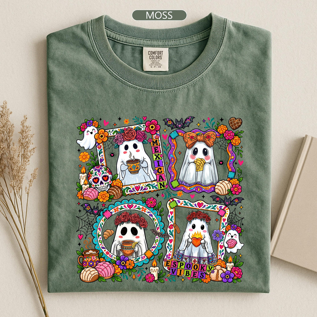 Mexican Ghos Spooky Halloween Tee Floral Sugar Skull Colorful Fall (2)