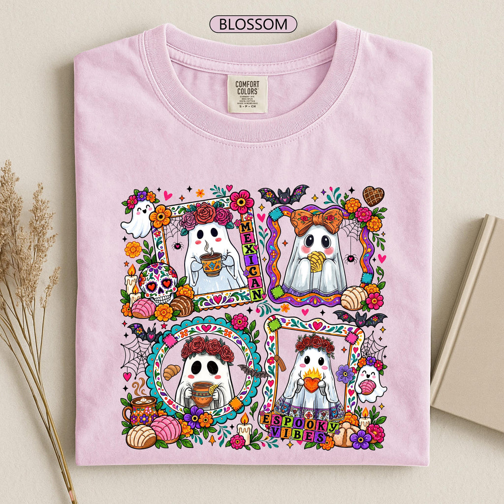 Mexican Ghos Spooky Halloween Tee Floral Sugar Skull Colorful Fall (3)