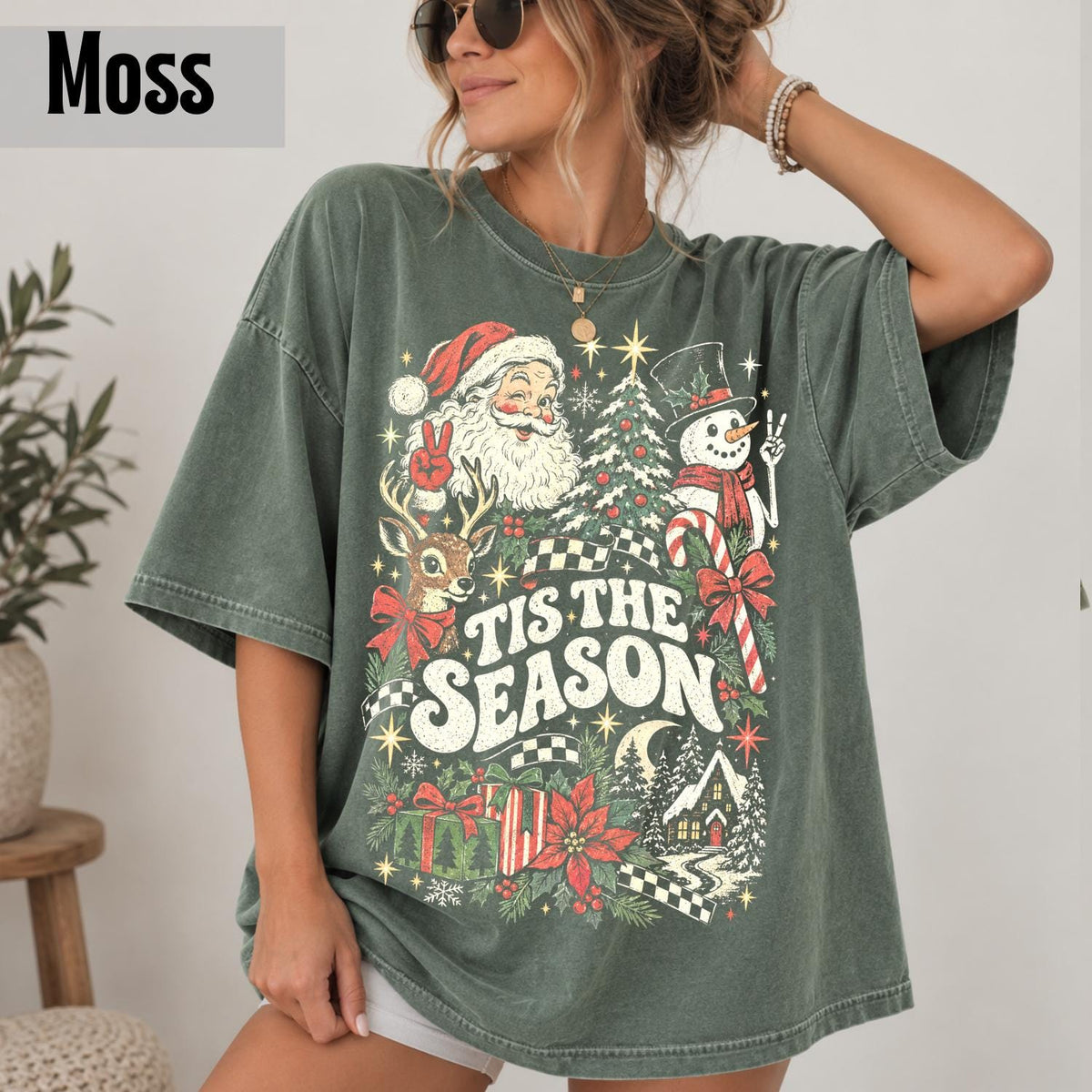 Retro Christmas Y2k Comfort Colors Tee Vintage-Inspired Santa Snowman Collage Tis Season (2)