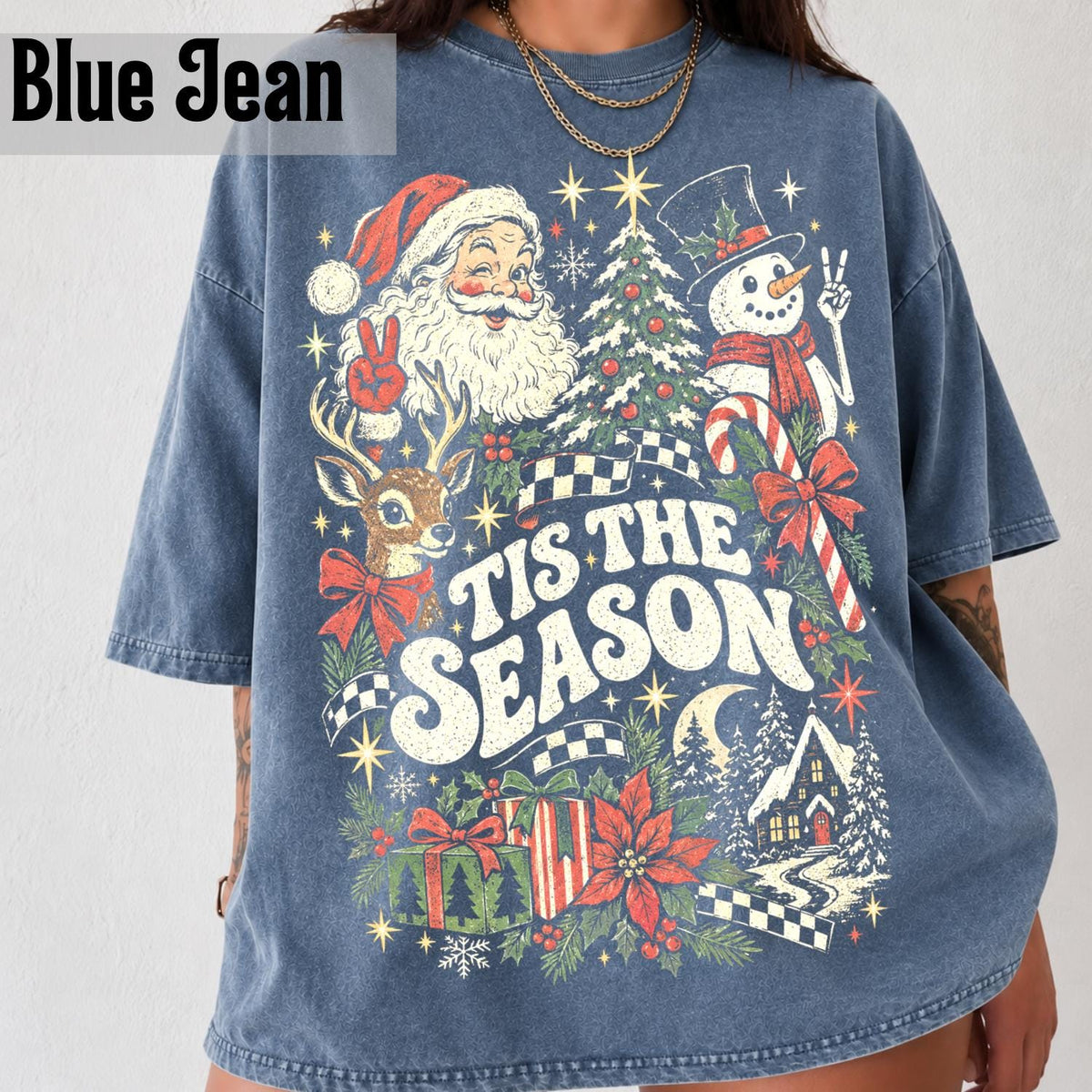 Retro Christmas Y2k Comfort Colors Tee Vintage-Inspired Santa Snowman Collage Tis Season (3)