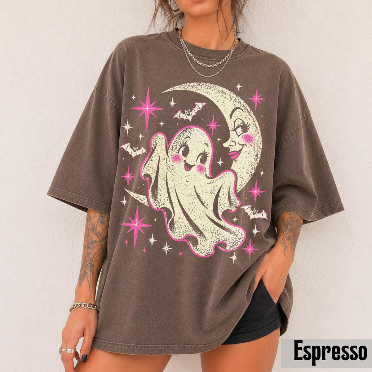 Halloween Retro Pink Ghos Y2k Moon Vintage Ghost Comfort Colors Tee Halloween (4)