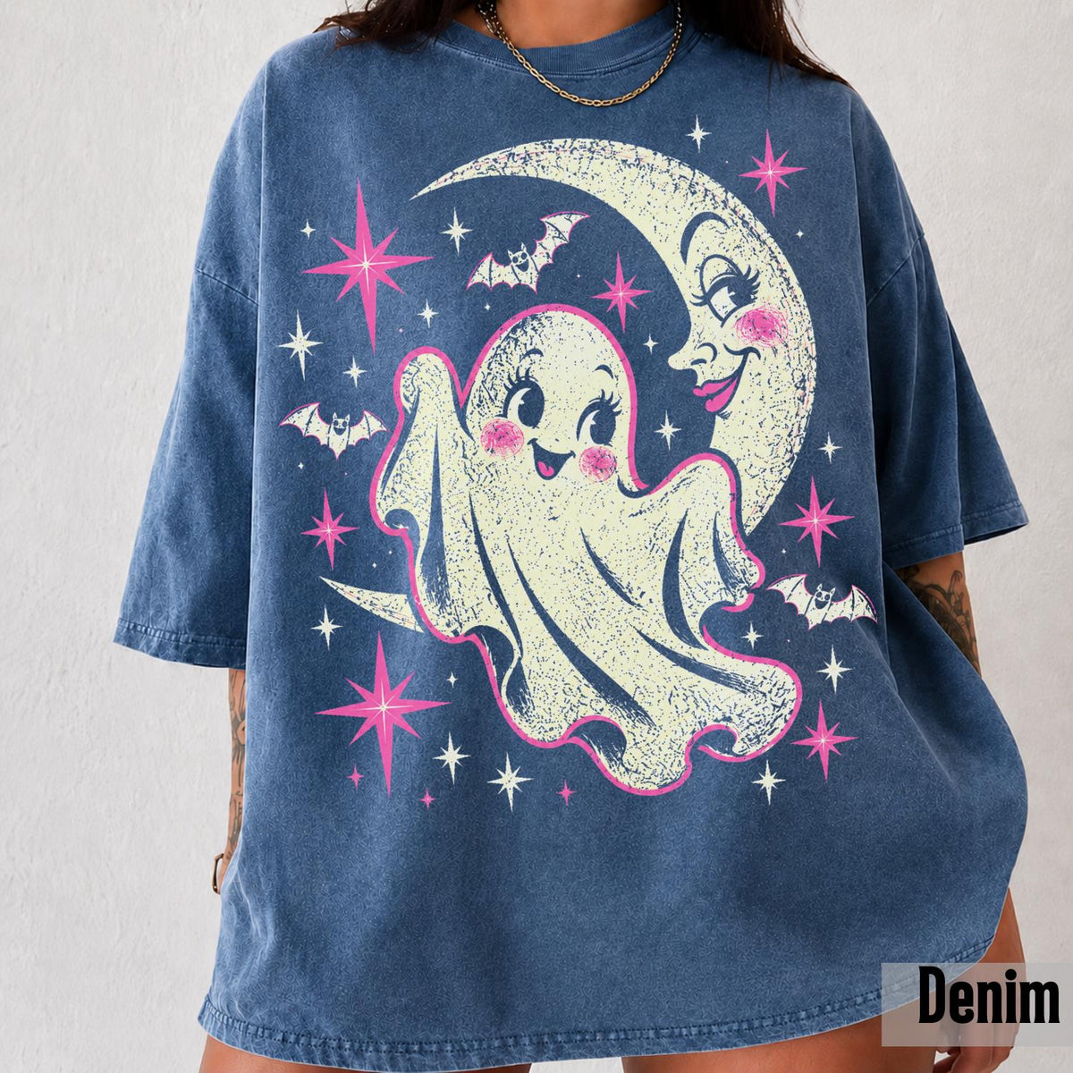 Halloween Retro Pink Ghos Y2k Moon Vintage Ghost Comfort Colors Tee Halloween (3)
