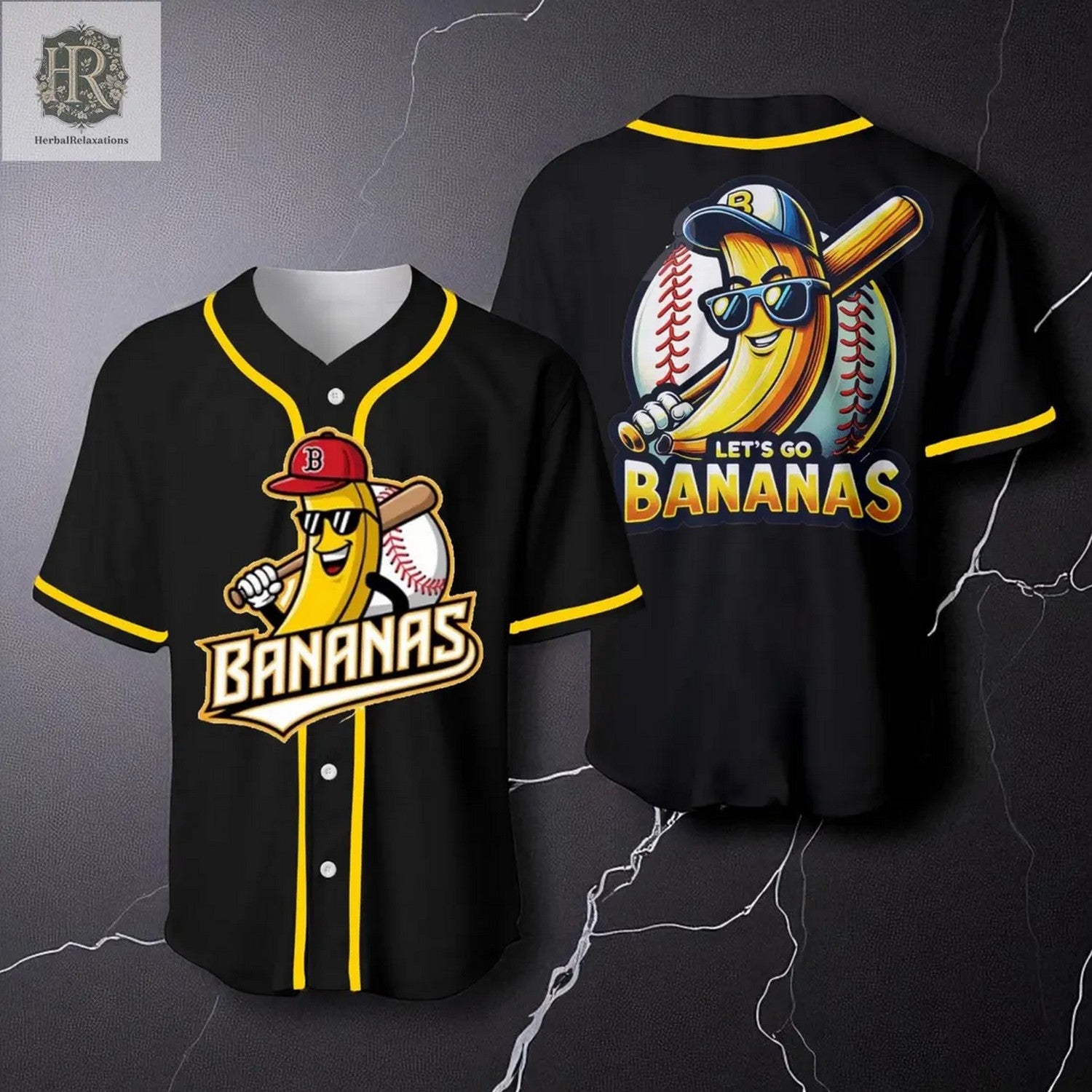 Let’s Go Banana Wearing Sunglasses Black Baseball Jersey