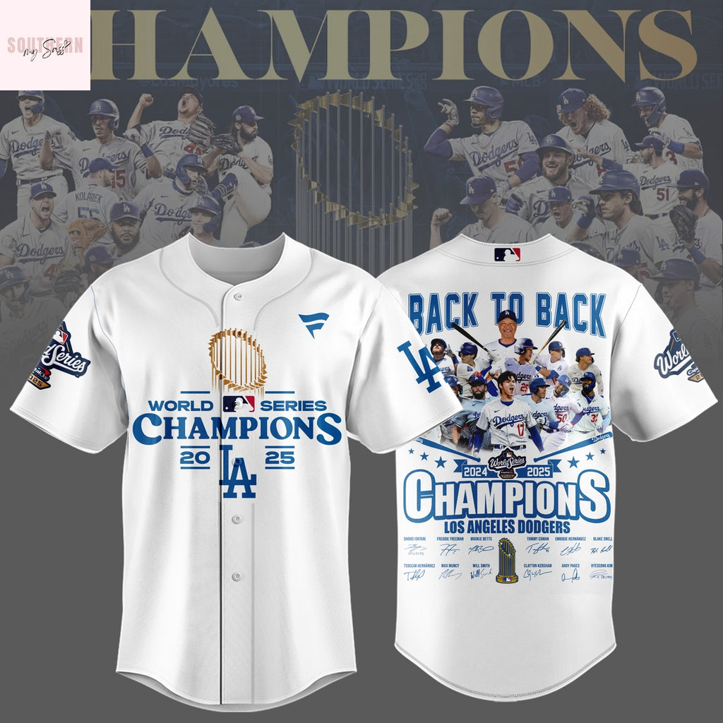 Los Angeles Dodgers World Series Champions 2025 Back To Back 2024-2025 Signature Baseball Jersey – White