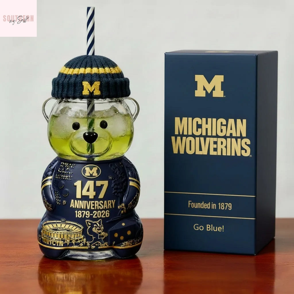 Michigan Wolverines 147th Anniversary 1879-2026 Bear Glass Cup