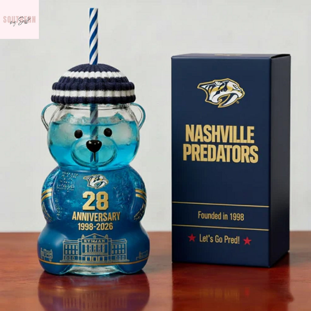 Nashville Predators 28th Anniversary 1998-2026 Bear Glass Cup