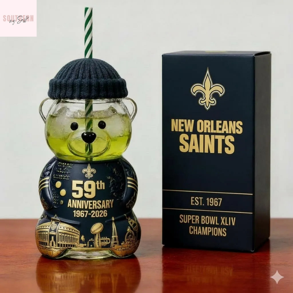 New Orlean Saints Bear Glass Cup