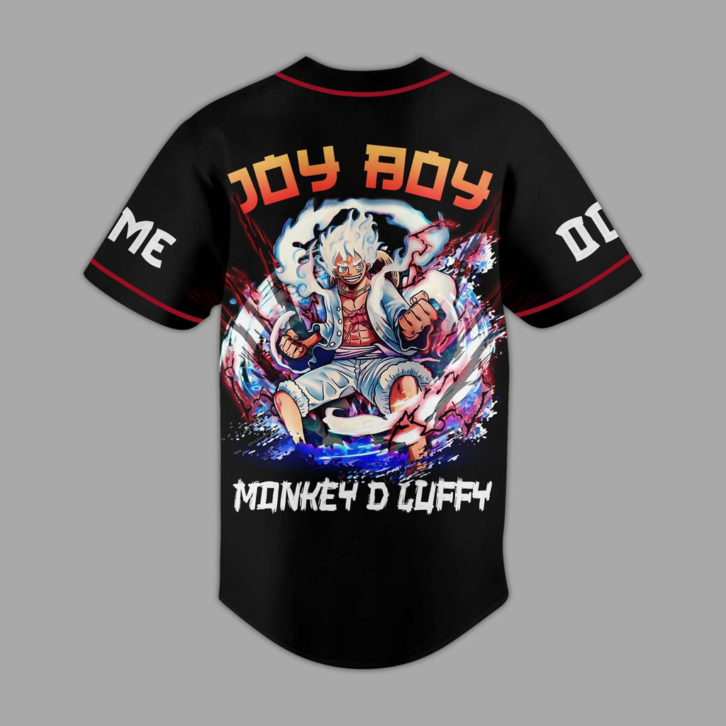 Personalize Black Shirt Sun God Nika Monkey D. Luffy Anime Baseball Jersey