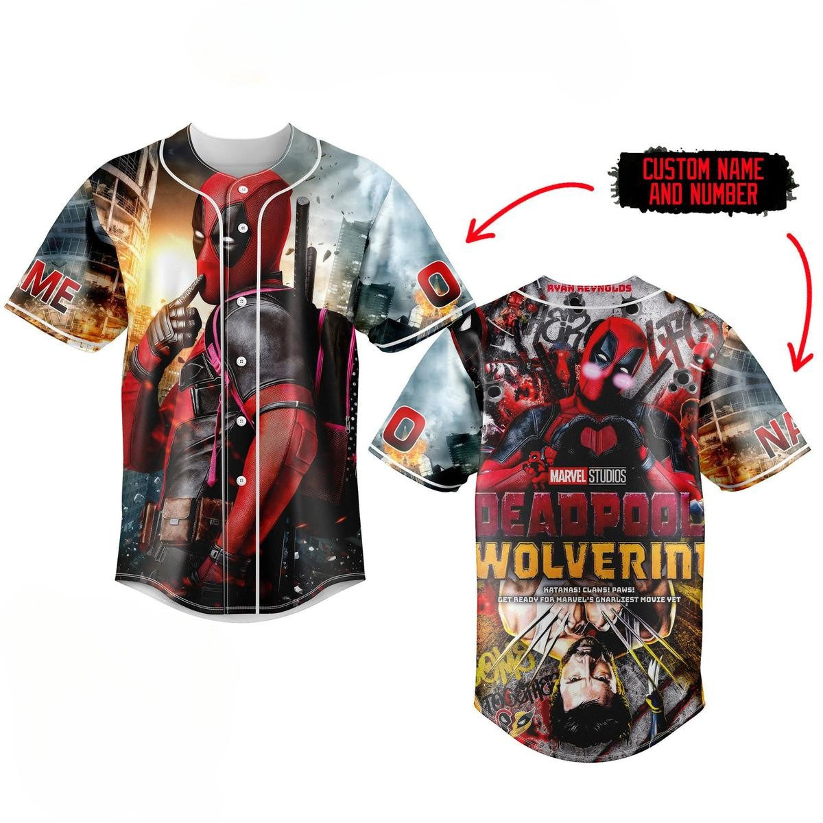 Personalized Deadpool &amp; Wolverine Cool Baseball Jersey