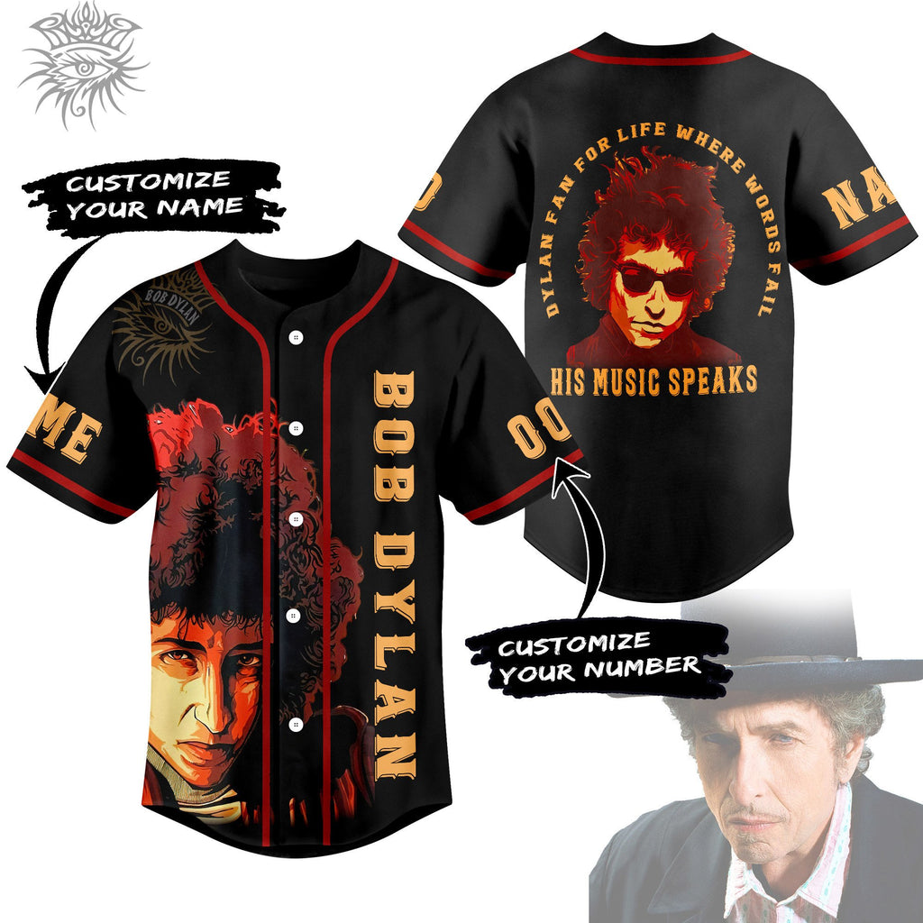 Personalized His Music Speaks Bob Dylan Baseball Jersey