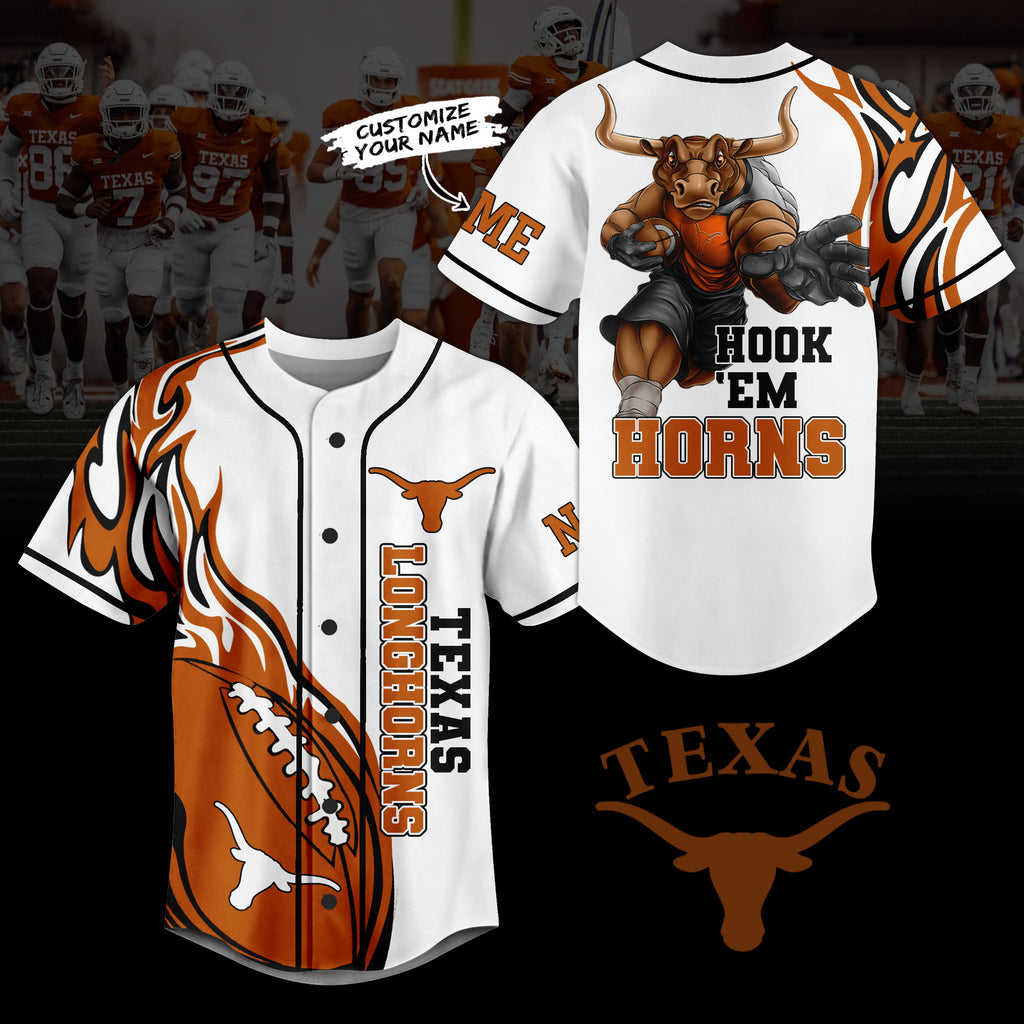 Personalized Hook 'Em Horns Texas Longhorns Baseball Jersey