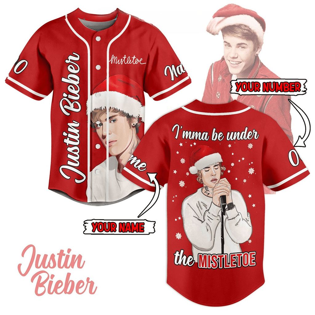 Personalized Justin Bieber Music Christmas Edition Red Baseball Jersey
