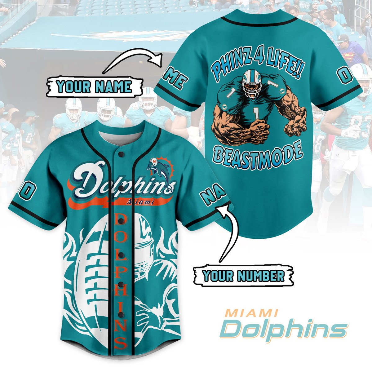 Personalized Miami Dolphins Stylish Baseball Jersey