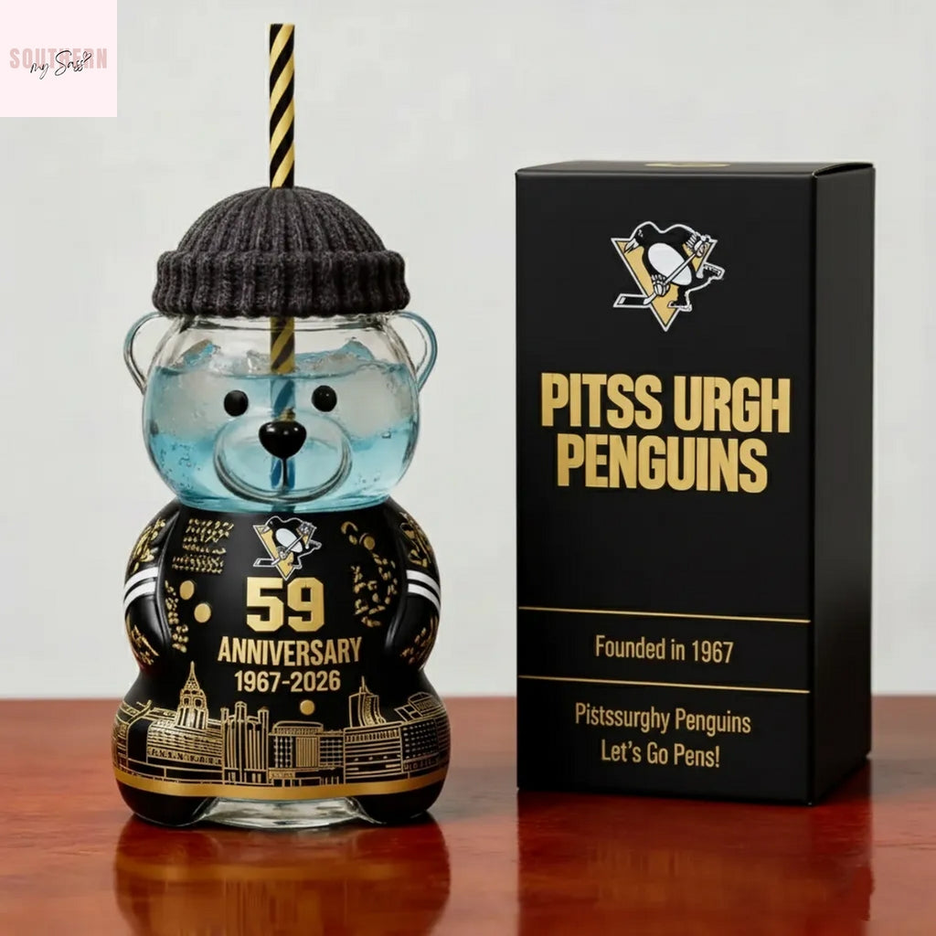 Pittsburgh Penguins Bear Glass Cup