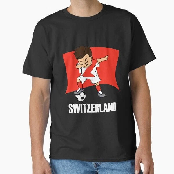 Dabbing Soccer Boy Switzerland Soccer Jersey Swi Made in USA/AUS T-Shirt S-2XL