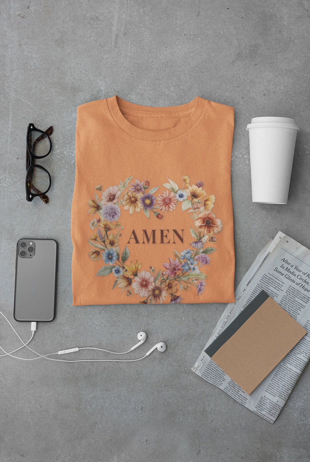 Floral Wreath AMEN T-Shirt | Faith Typography Tee