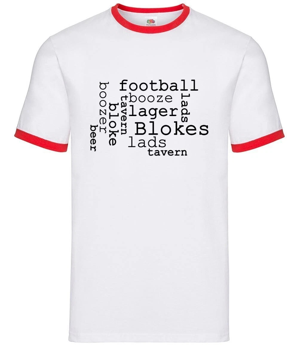 Blokes Word Cloud - Mens Ringer - Stag Holiday Beer Beers Slogan Funny
