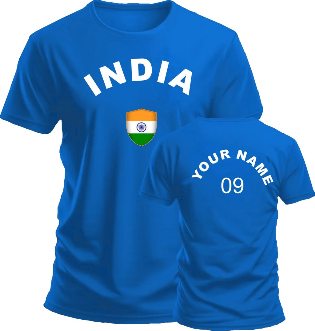 Personalise India Football T-Shirt Soccer Fan Sport Costume Flag Bad Gift Top