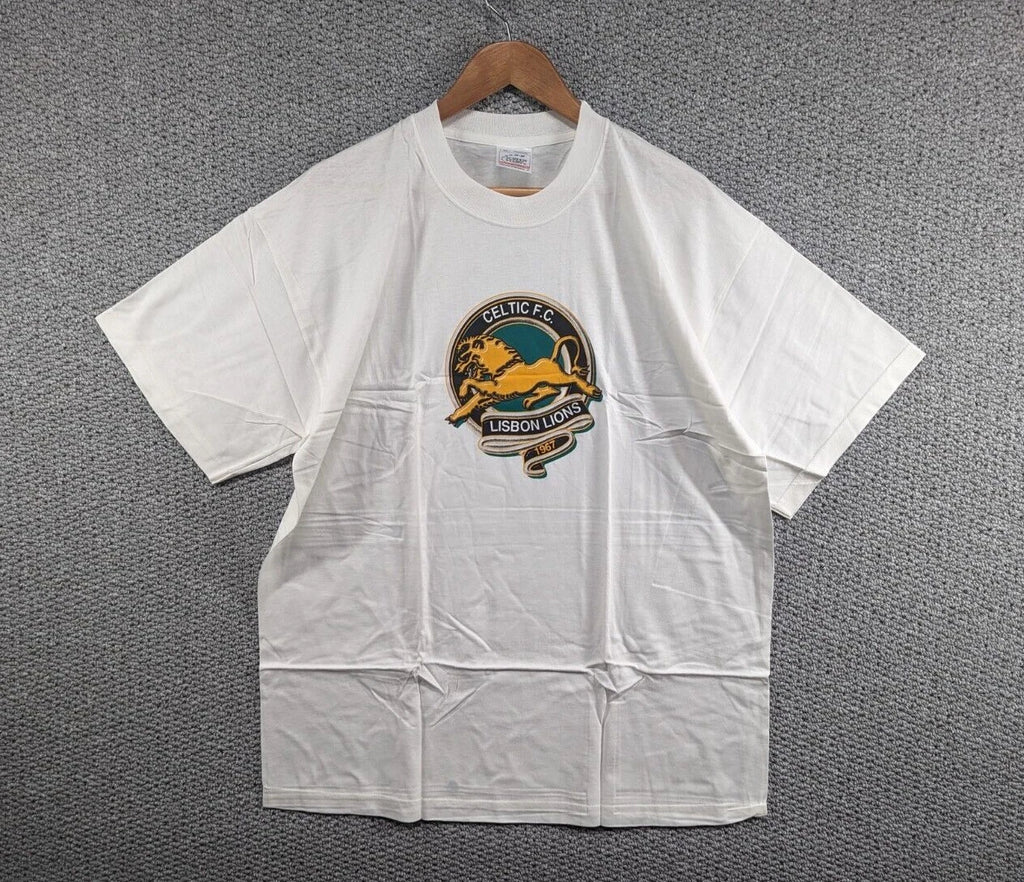 Celtic FC The Lisbon Lions Vintage White Graphic Print Screen Stars T-shirt - XL