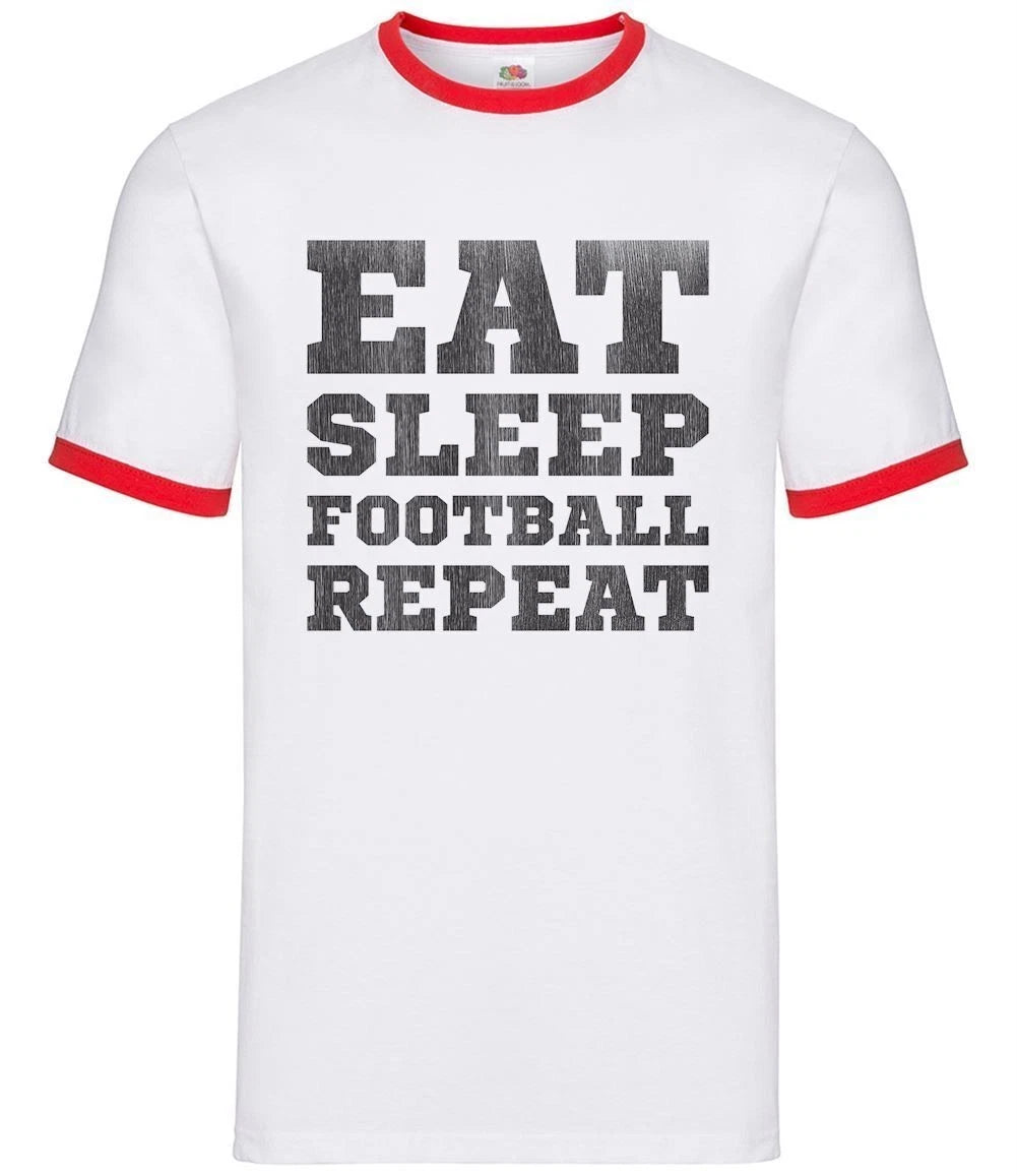 Eat Sleep Football Repeat - Mens Ringer - Footy Soccer Fan Player Team