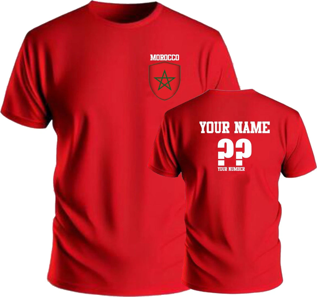 Personalise Morocco Football T-Shirt Soccer Fans Sports Costume Flag Badge