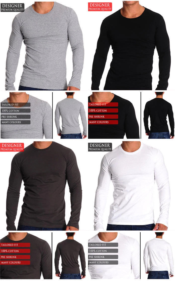 Mens Designer Quality Basics - Long Sleeve Tee (Black, Grey, White, Char)