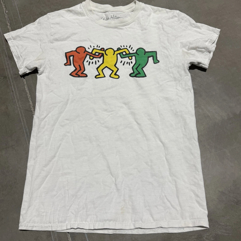 Keith Haring Dancing Figures Graphic Art T Shirt White Pop Art Small