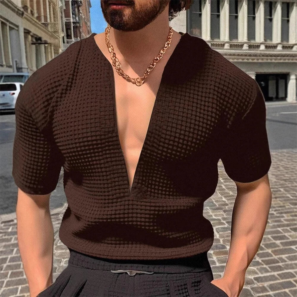 Men's Muscle V-Neck T Shirt Short Sleeve Shirt Gym Workout Athletic Tee Shirts