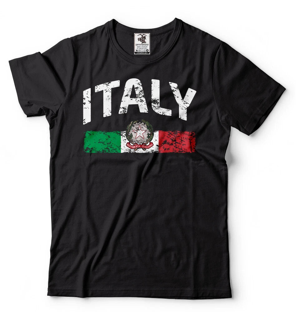 Mens T-shirt Italy Distressed Flag Soccer Fan Italy Italian Pride Heritage Tee