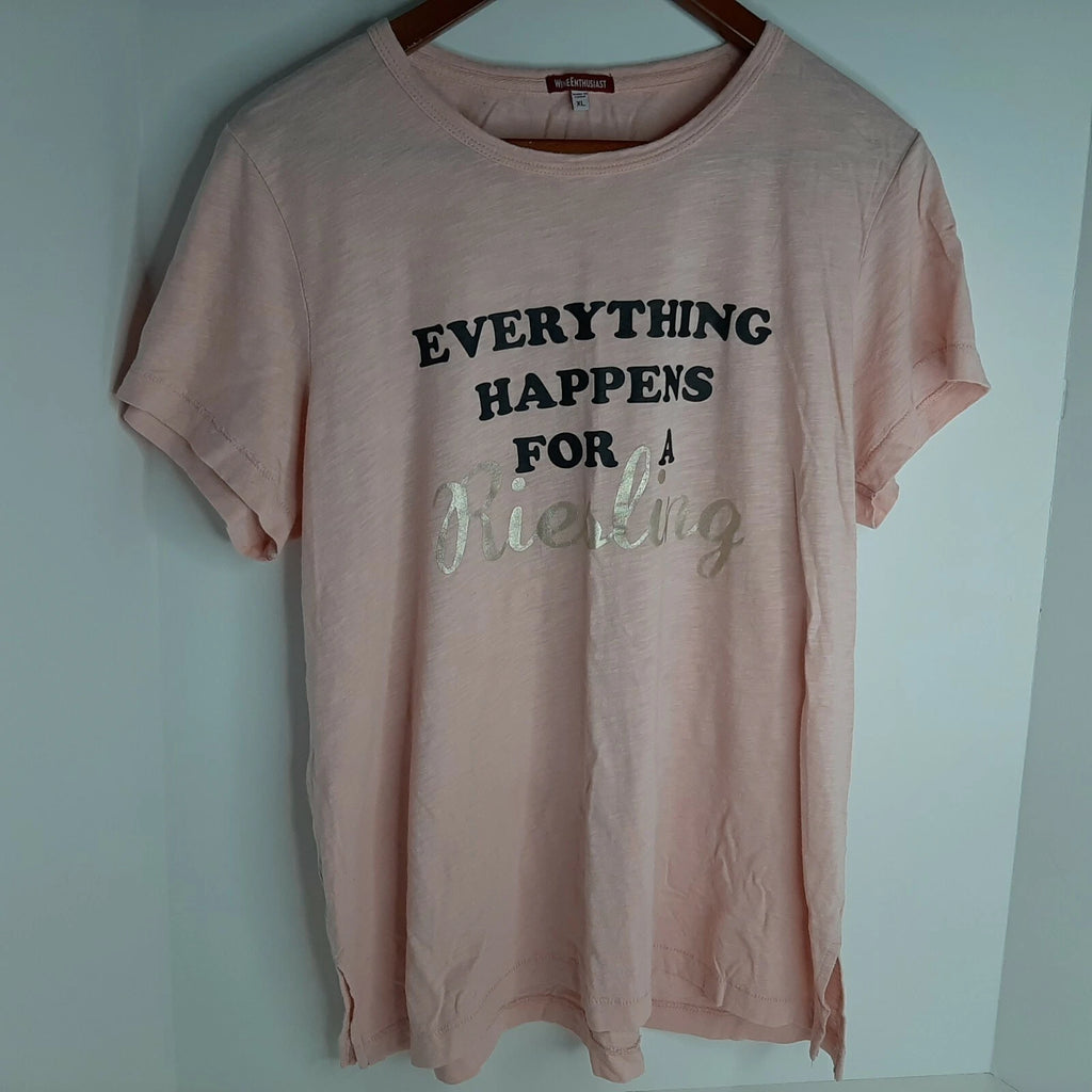 The Wine Enthusiast Women Tshirt XL Pink "Everything Happens for a Riesling"