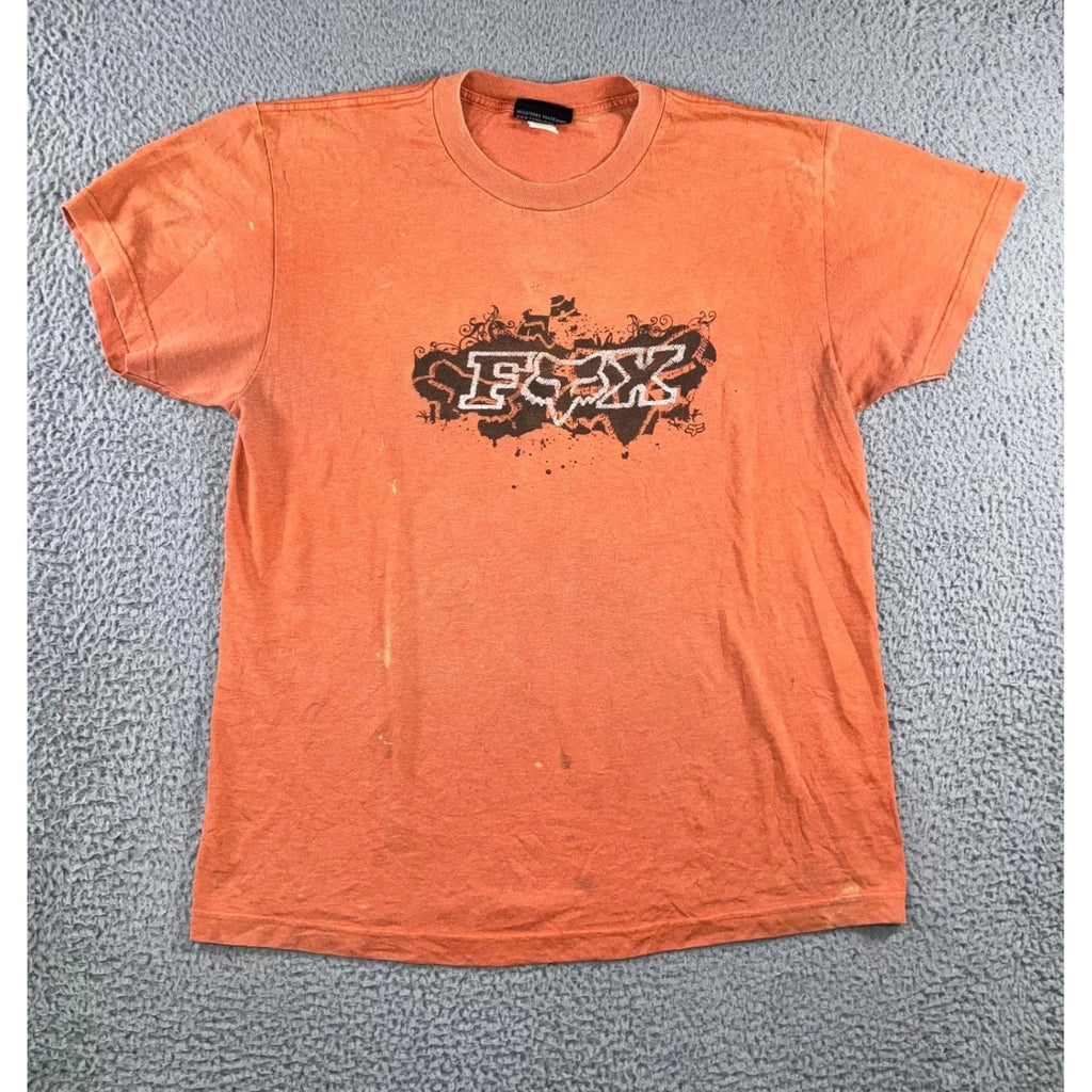 VTG Fox Racing Graphic T-Shirt Men M Orange Distressed Motocross Racing y2k Moto