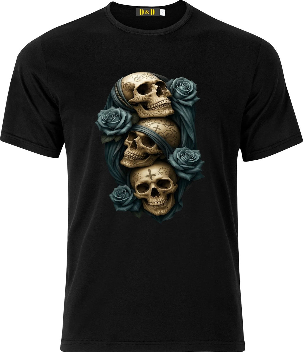 Gothic Triple Skulls Funny Humour Full Colour D.T.F  T shirt