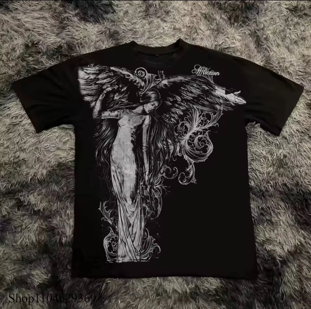 Mens Y2K Gothic Graphic T Shirt Streetwear Skull Cross Tee Top