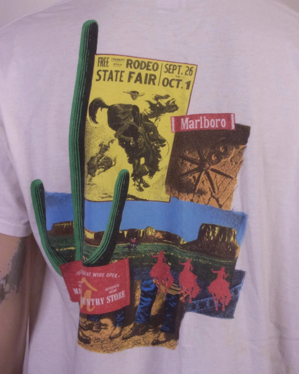 vintage 90s Marlboro Country Store T-Shirt Pop Art Pocket Cactus Cowboy USA XL
