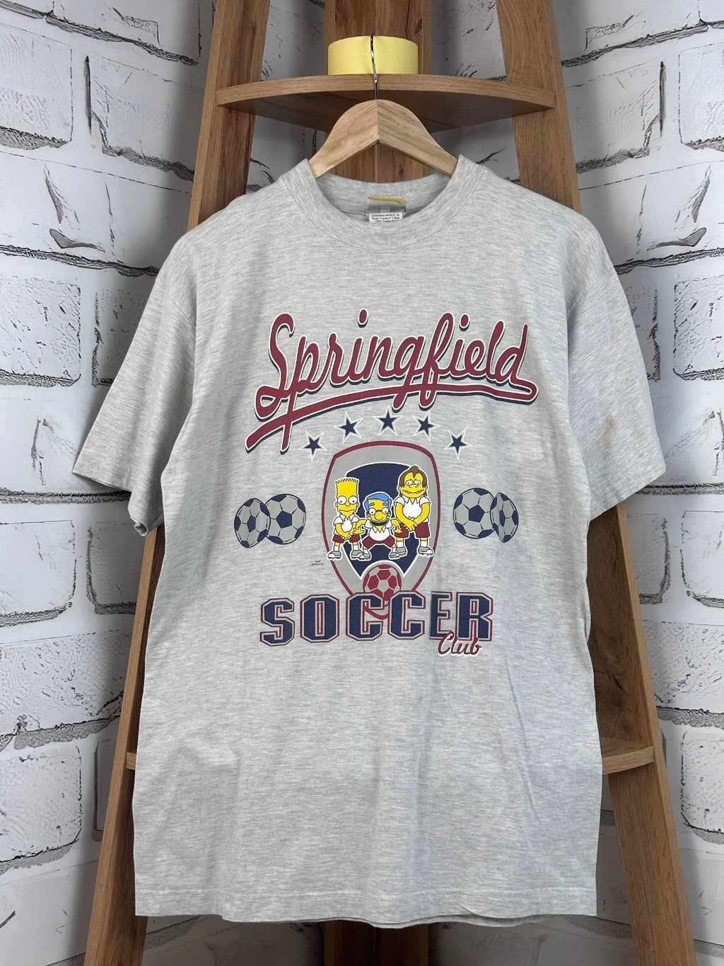 2002 The Simpsons Springfield Soccer T-Shirt Vintage Gray Size L /US DUTIES PAID