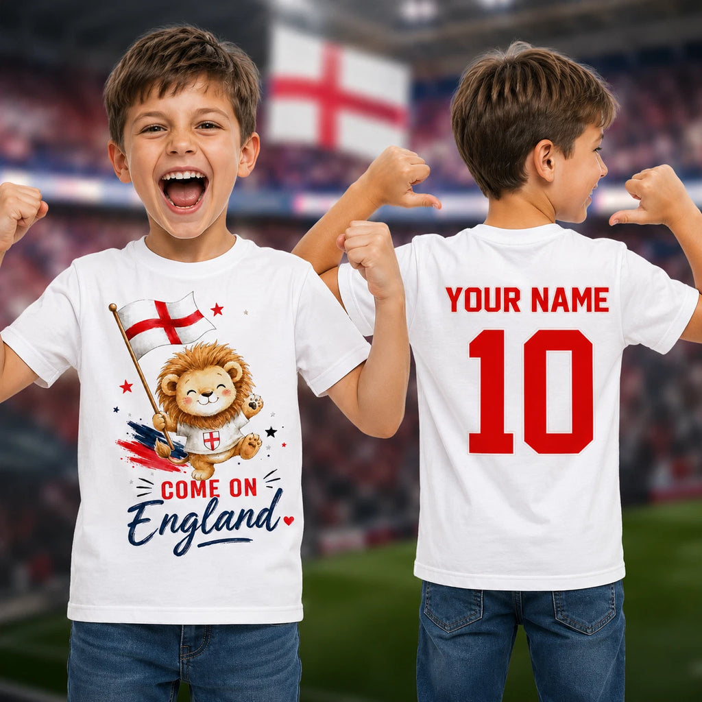 Personalised Come On England T Shirt, Custom Name Football Supporter