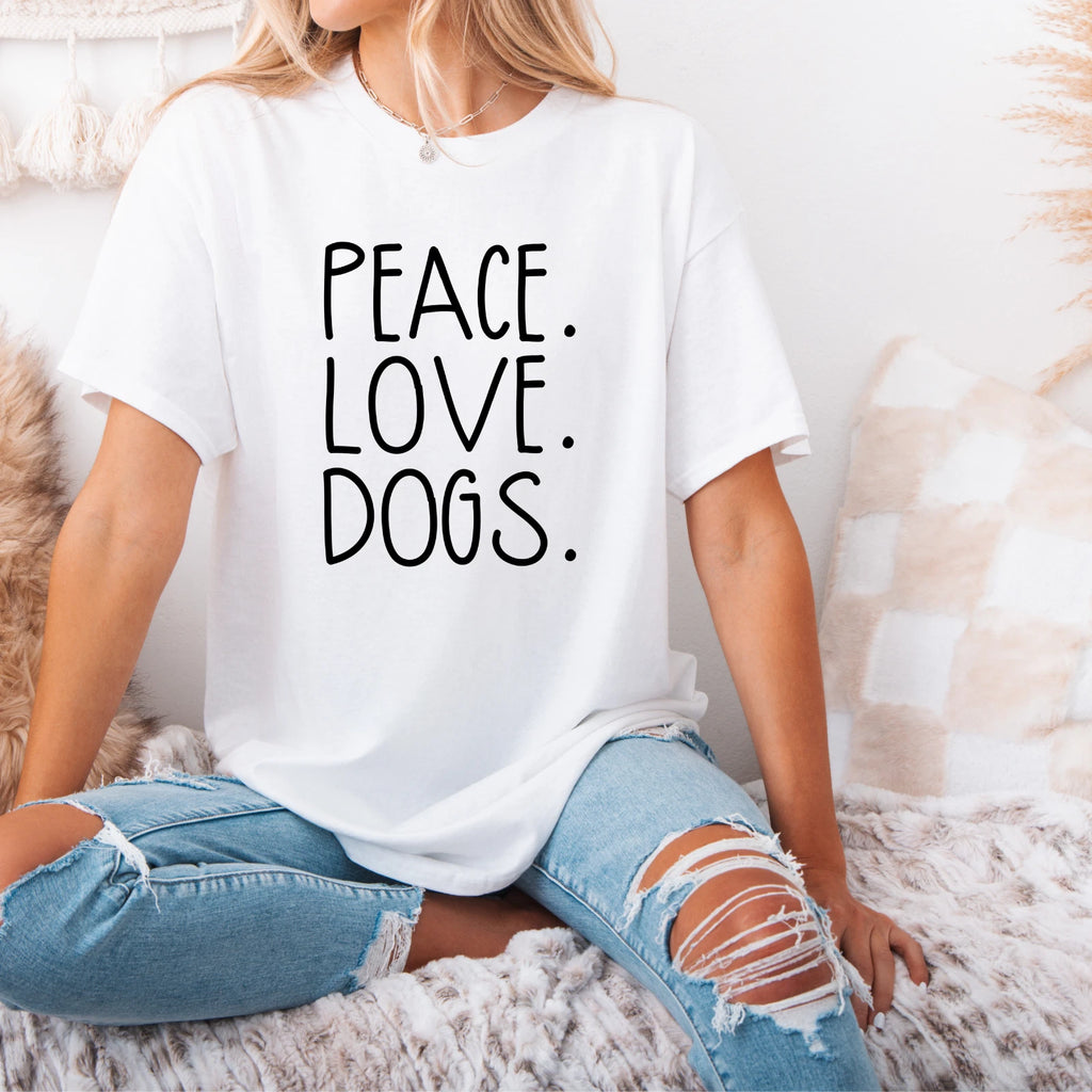 Peace Love Dogs Shirt, Dog Lover Graphic Tee, Cute Minimalist Pet T-Shir.