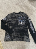Raw State Redemption Shirt Thermal Y2K Affliction Velvet Goth Biker Wings Sz XXL