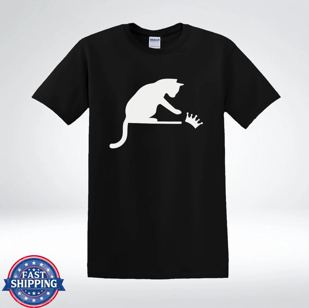 Cat Knocking Crown Shirt Minimal Funny Cat Lover Graphic T-Shirt