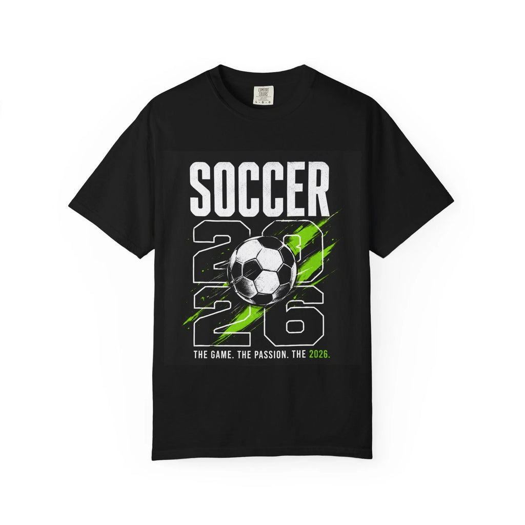 Soccer 2026 Soccer Ball Graphic T-shirt | Futuristic Neon Design