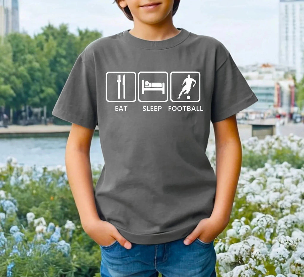 EAT SLEEP FOOTBALL SOCCER FAN DESIGN CREW NECK Cute Children Funny T-SHIRT