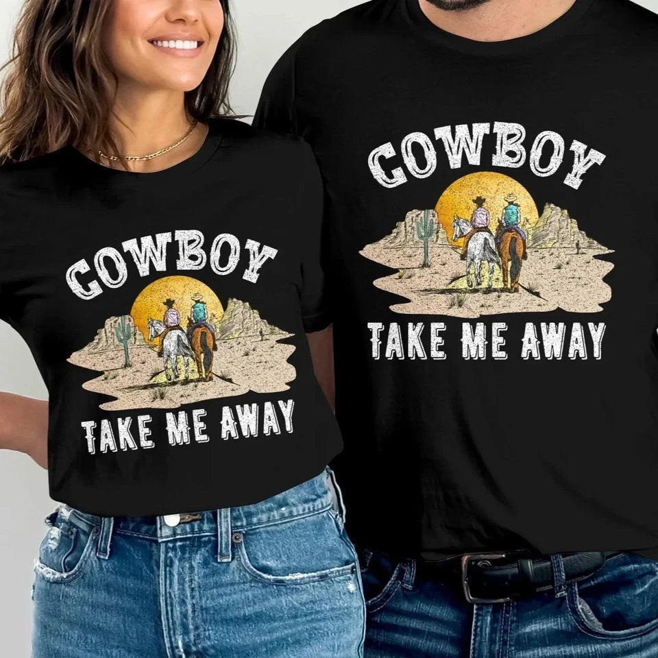 Stylish Cowboy T-Shirt for Men & Women: Short Sleeve Round Neck with Comfort