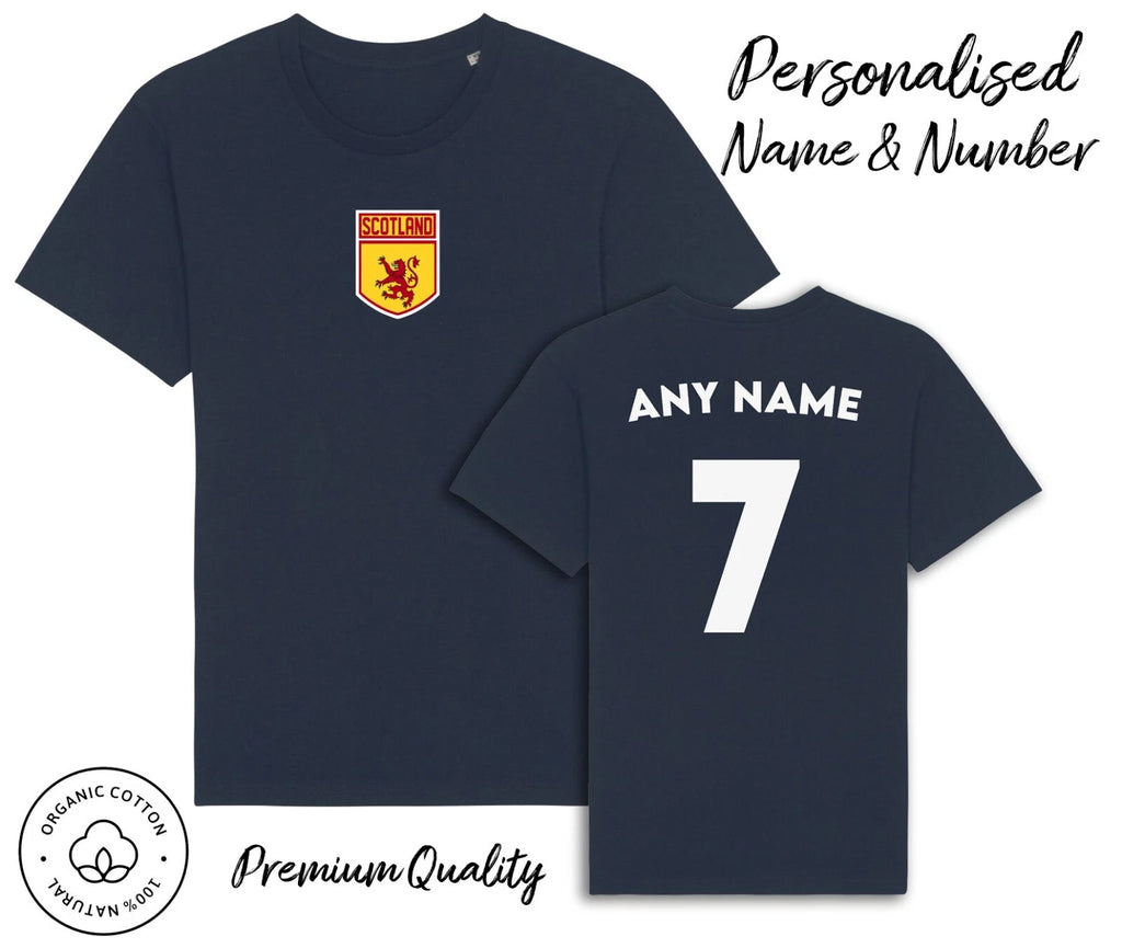 Scotland Flag T-Shirt 2026 Personalised Name & No Adult Kids Baby, Football Euro