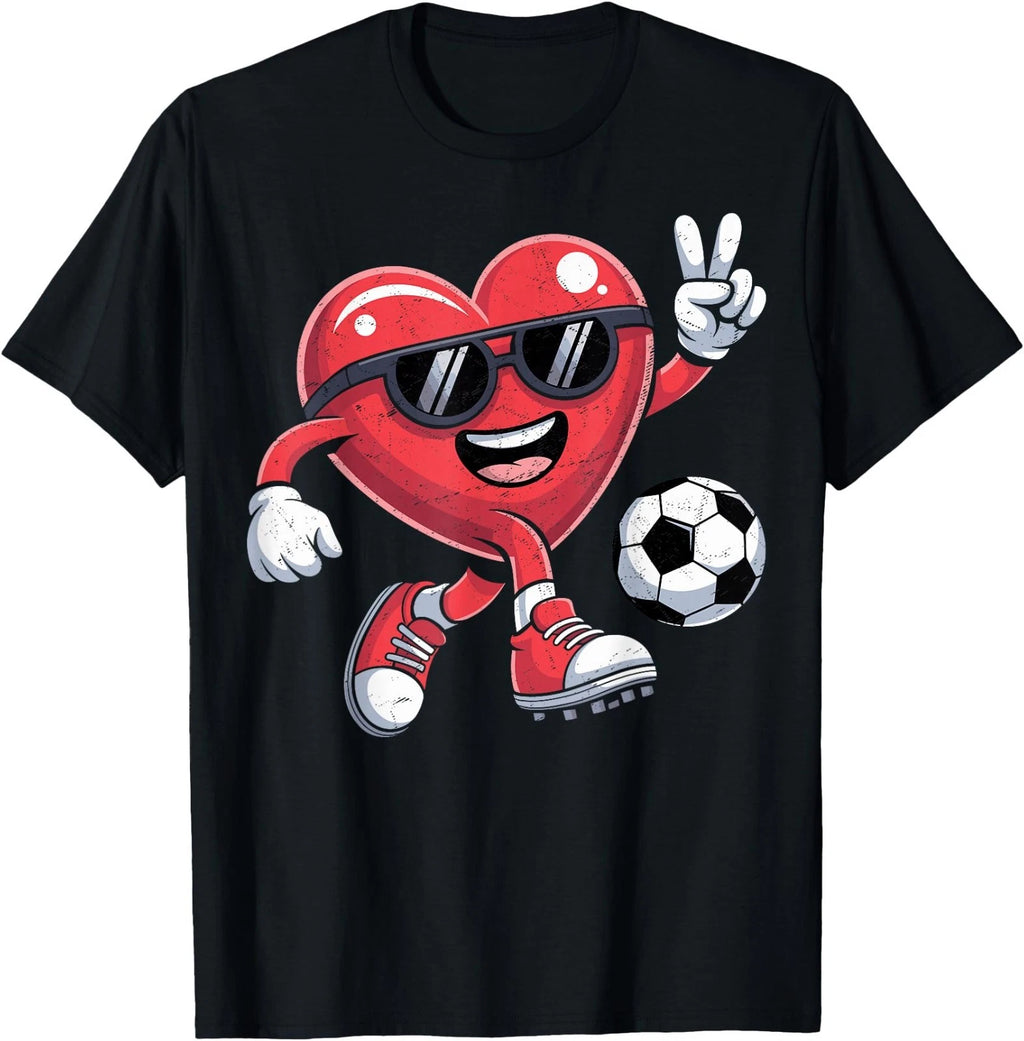 Valentines Day Heart Playing Soccer Boys Men Kids T-Shirt All Sizes XS–XL Gift