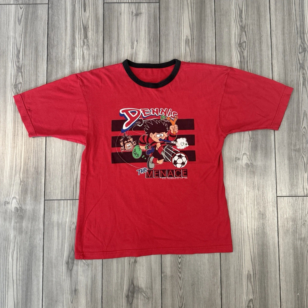 Vintage 90s Dennis The Menace  Anime Soccer Mark & Spencer Tshirt Size 9-10 Kids
