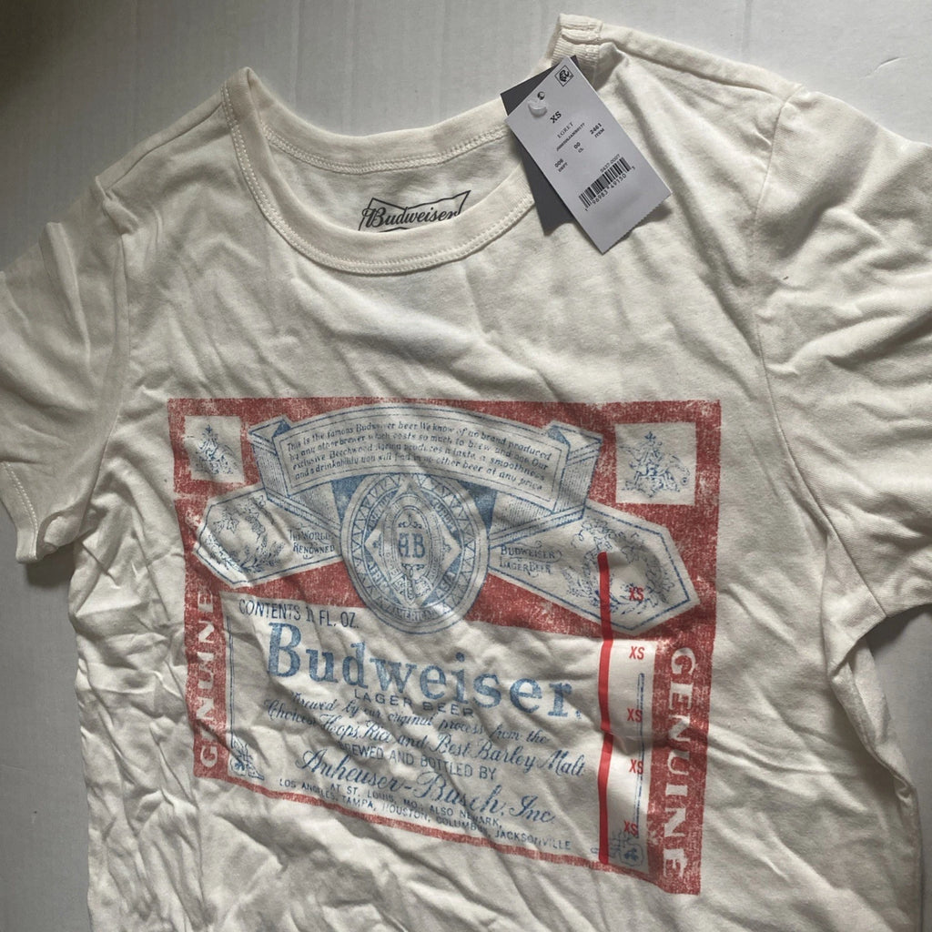 Budweiser Graphic Mens XS White Short Sleeve Hybrid T Shirt NWT