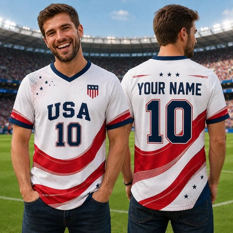Personalized USA Soccer Jersey, Game Day Outfit, Custom Name Number Football Fan